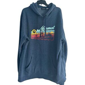 Marmot Mens Sz XXL Blue Mountain Graphic Pullover Hooded Sweatshirt Hoodie